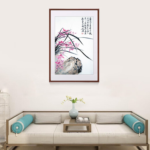 Hanao famous hand-painted Chinese ink ink orchid entrance decoration painting restaurant hanging painting corridor aisle wall mural vertical version orchid c style, framed with solid wood frame 70*50cm