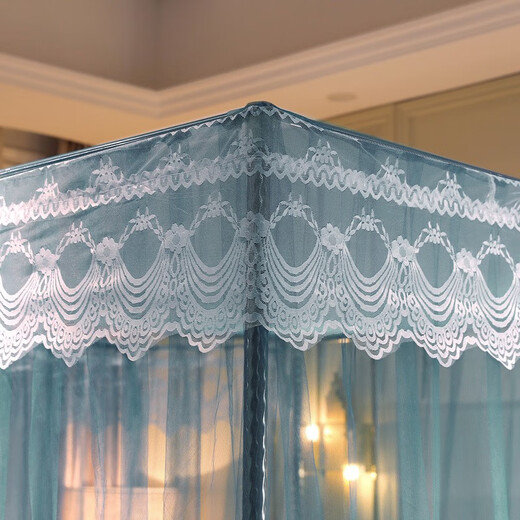 Antarctic man mosquito net three-door stainless steel bracket floor-standing heightened encrypted tent yarn palace square top princess style European mosquito net colorful - sea blue 1.5*2.0 meters bed