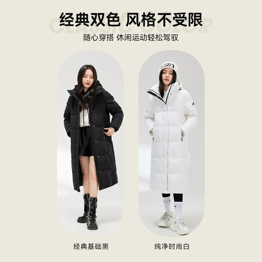Flying in the Snow Goose Down Jacket Women's Large Long Hooded 2025 Winter Popular Slim Fit Coldproof Warm Jacket Black|8056 M 165/88A Warm Goose Down/Card Code Shoot Large