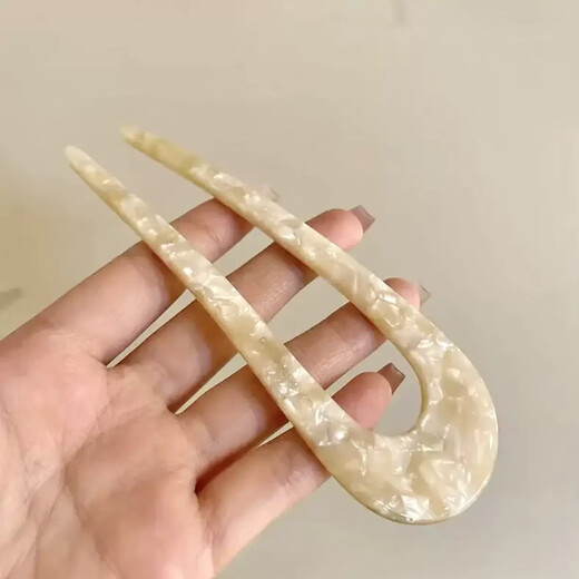 Qianbaolai temperament U-shaped acetate hairpin, high-end retro Chinese style hairpin, simple modern updo, ancient style fashion headwear 3. Colorful blue U-shaped hairpin