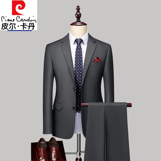 Pierre Cardin non-iron wrinkle suit men's suit spring and autumn business casual professional formal wear high-end suit wedding suit high-end black suit + trousers + vest 2XL 180 135-150Jin Jin equals 0.5 kg