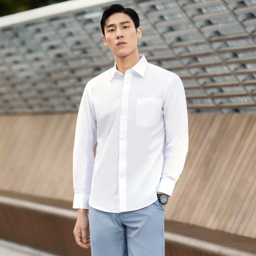 YOUNGOR long-sleeved shirt men's no-iron shirt cotton polyester blend no-iron styling comfortable and breathable GLVP19001BBA white 40