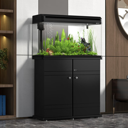 BoYU (BOYU) water-free large fish tank 80 aquarium ecological tank with oxygenation filter Goldfish stream cabinet living room and home use integrated aluminum alloy black luxury package (manufacturer direct hair) (heating rod landscape randomly) 120 long 30 wide 58 high cylinder (ausage filtration) [view cabinet needs to be purchased separately]