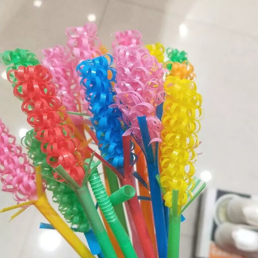 Lan Yin Disposable Straws Colorful Art Elbow Handmade Food Grade Plastic Household Drinking Stars 100 Count - Colorful Art Straws - 26cm Quantity x 1