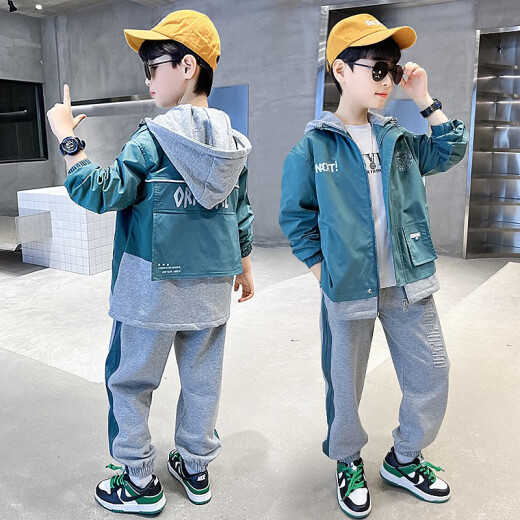 Mipaika cute children's clothing boys suit spring and autumn 2022 new Korean style children's suit big children's cardigan jacket jacket pants two-piece set handsome boy 3-15 years old blue 140 size recommended height about 1.3 meters