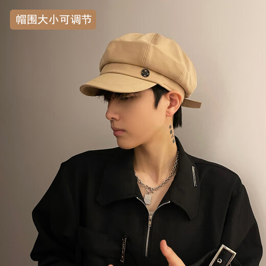 Ning Chai hat men's trendy Japanese retro literary versatile octagonal hat men's four-season newspaper beret painter hat women black-side m adjustable B17 octagonal hat, single size adjustable 53-60cm for men and women