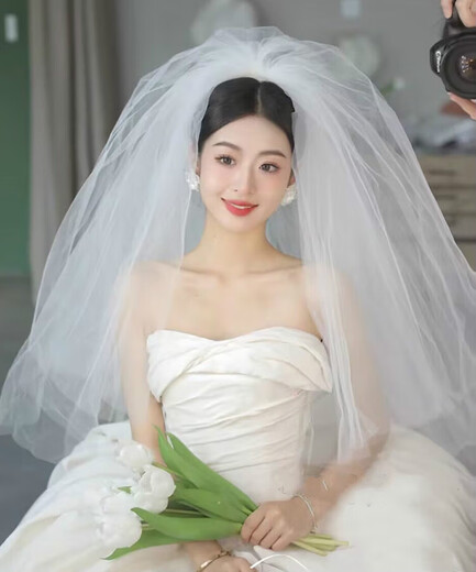 GIOIO fluffy bridal veil main wedding dress headdress wedding proposal certificate studio photography tour white short double layer