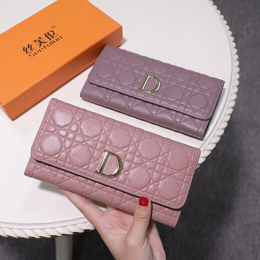 Sephren echte Leder Langes Brieftasche mit großer Kapazitätsbrieftasche von Frauen 2025 Neues Mode D-förmiges weiches Leder kleine Handtasche auf Mobiltelefon Rosa gestellt