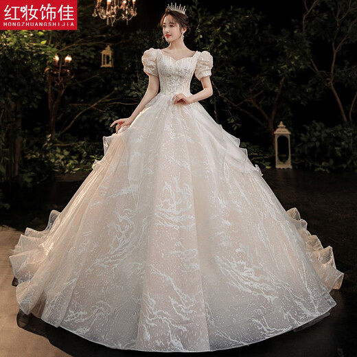 Vestido de novia de decoración roja 2025 Nueva novia Retro Princesa Ceremonia Francesa Principal vestido de novia Light Champagne Trellis m