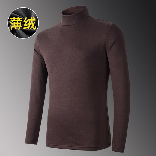Bin color thermal inner wear half turtle neck men's long-sleeved T-shirt thin velvet winter base autumn top 7003 brown 2XL