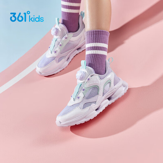 361 children's shoes girls children's sneakers knob button summer new large mesh breathable running shoes mid-to-big children's casual shoes 361 degree white/light pink purple/sprouted green 36