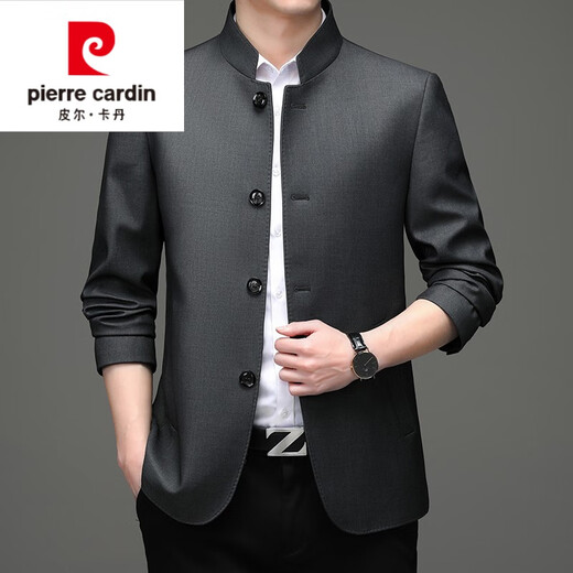 Pierre cardin jacket (pierre cardin) men's Zhongshan suit Chinese stand collar suit high-end middle-aged men's business casual suit gray 170 size [recommended 100 Jin [Jin equals 0.5 kg]-125 Jin [Jin equals 0.5 kg]]