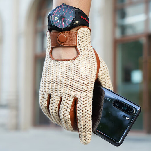 NOOLDERS men's retro style driving gloves touch screen motorcycle leather gloves bicycle riding cotton braided back motorcycle gloves thin non-slip wear-resistant camel touch screen (silky lining) S size