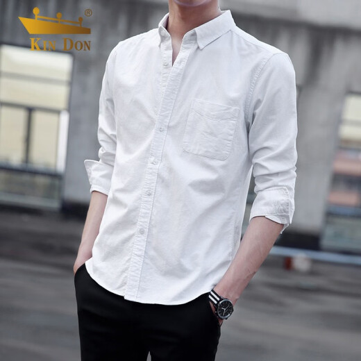 JINDON KINDON shirt men's long-sleeved solid color cotton business casual elastic comfortable slim youth Oxford shirt men's J02134 white XL