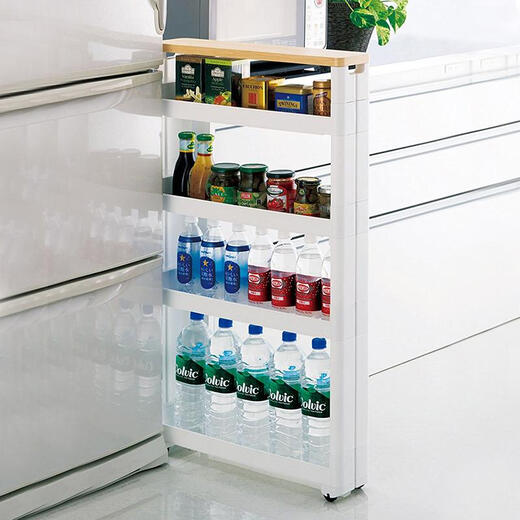 Likuai sandwich storage rack imported from Japan, removable kitchen and bathroom storage cabinet, side narrow cabinet, four layers (with top wooden board)