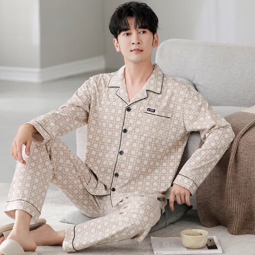 Modal pajamas for men's spring and autumn pure cotton long sleeves new summer dad men's autumn thin men's home clothes 3882 L (170 sizes) recommended to wear weight 120-140 Jin [Jin equals 0.5 kg]