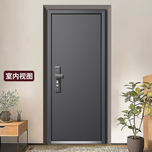 超甲级防盗门入户安全门浮雕纹理钛金板材单门一门到顶新款拼色 2150*1050 人脸识别智能锁+门