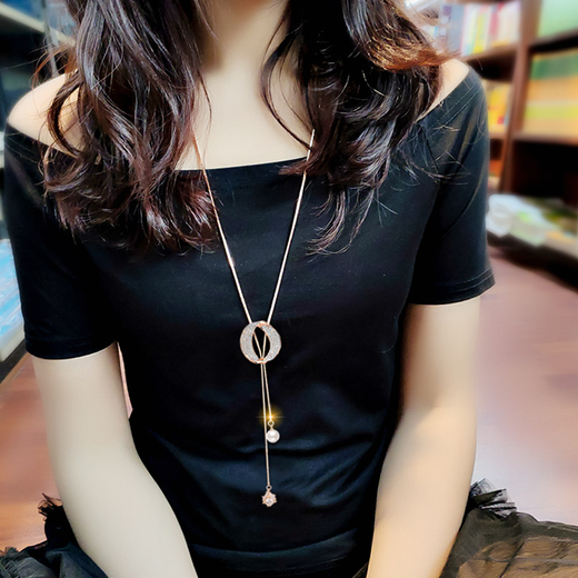 伊黛儿闪锆仿珍珠高档毛衣链女潮长款项链网红百搭简约流苏秋冬时尚配饰