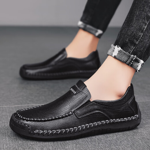 Western Region Camel Herren echtes Leder lässig Lederschuhe Große Britisch -Perfect Daddy -Schuhe dunkelbraun [9918 vier Jahreszeiten] 39