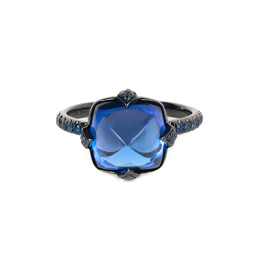 Tanzanite Ring Sugar Tower Female Style Black Gold Dark Blue Zircon Fashionable Creative Ring Opening Adjustable