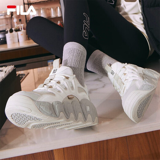 FILA Croissant Shoes Sneakers Women's Casual Shoes Dad Shoes Thick-Soled Shoes Tofu White/Oatmeal Color-TO 37.5