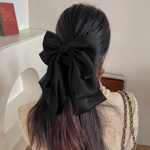Zhuo Keke French style black satin oversized bow ribbon hairpin women's back head grabber hairpin hairpin hairpin hairpin hairpin hairpin black