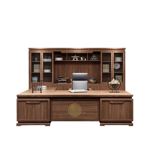 YARXCHEG new Chinese style solid wood boss desk and chair combination modern simple luxury executive desk desk CEO office customization 3.0 meter bookcase set