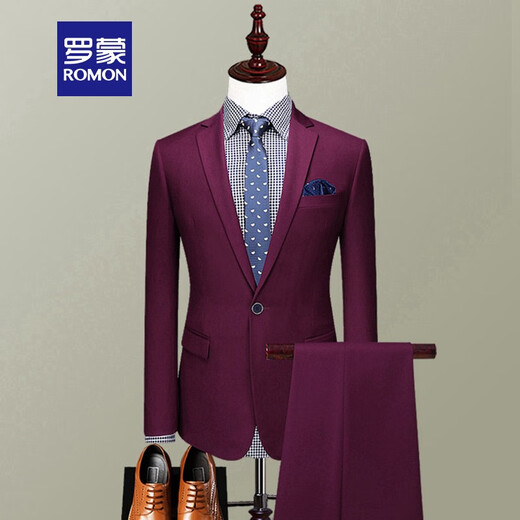 Luo Meng suit complete suit for men, young and middle-aged workwear, wedding dress, groomsmen professional formal wear, work business suit jacket, navy blue (two-piece set, single button) 180A (180) XL