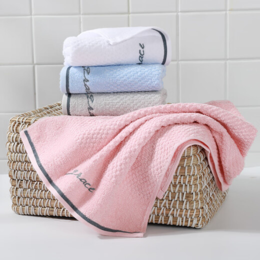 Grace 5A grade antibacterial towel pure cotton absorbent embroidered plain soft face cleansing towel single pack gray 80g