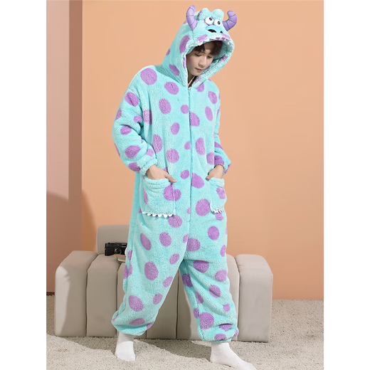 Shantoulin Village Shark Men's Autumn and Winter Large Size One-piece Pajamas 2024 Teenagers Plush Thickened Coral Fur Home Clothing YPF One-piece 3890 Gray Cat M Size 160C/95Jin[Jin equals 0.5 kg]