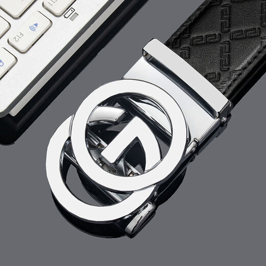 CswnKcsa belt luxury famous men's genuine leather belt round G automatic buckle business casual top layer cowhide belt for boyfriend gun buckle round G pattern ck653 high-end gift box 120cm