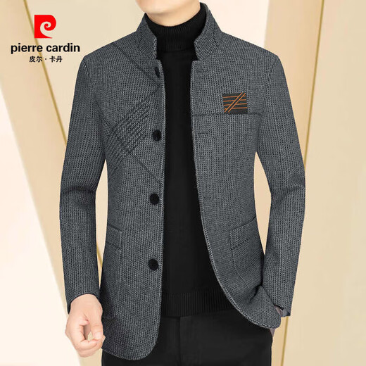 皮尔卡丹（pierre cardin）羊毛呢外套男秋冬季中年商务立领夹克男休闲潮流羊毛绒外套男爸爸 藏青 M (100-120斤)