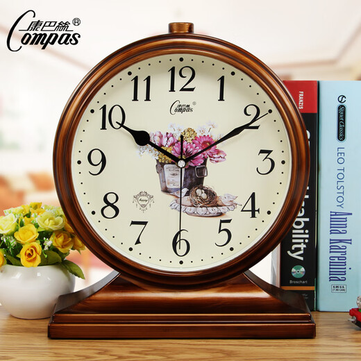Compas table clock home desktop living room creative European retro desktop electronic large old-fashioned ornament Compas study ancient gold 3020 diameter 35.5 cm