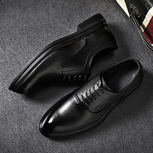 KGV leather shoes men's large size business casual versatile British style fashion workwear Korean style formal wear new trendy men's shoes black 48 leather shoe size = 49 sports shoe size.