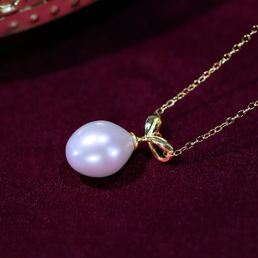 Yue Fei Jewelry Freshwater Pearl Pendant Sprout S925 Silver Water Drop Slightly Flawed 9-10mm High Light Pearl Single Pendant