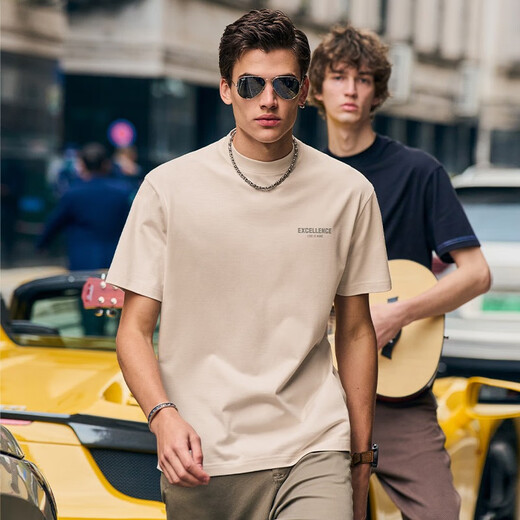 Mr. Bu Bu round neck T-shirt heavy silhouette 240G pure cotton short sleeve men's summer versatile new GT01793 clearance light apricot XL /180
