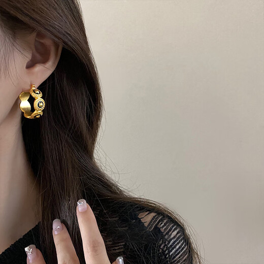 Bucklele antique metal oil-drip round earrings French retro palace style earrings fashionable light luxury earrings earrings - gold