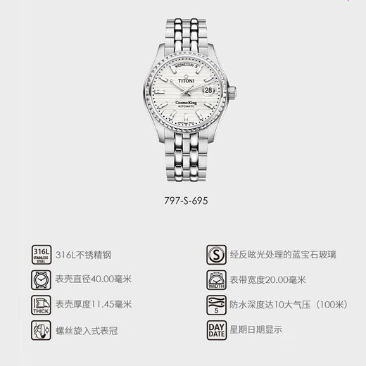 Plum Blossom (Titoni) Ruikong Universo Series Mecánica Semana mecánica Calendario Menora de hombres 40 mm Placa de plata 797 S-695