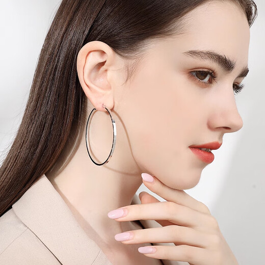 Crystal large hoop earrings for women 990 pure silver earrings hoop earrings hoop earrings European and American style exaggerated light luxury jewelry