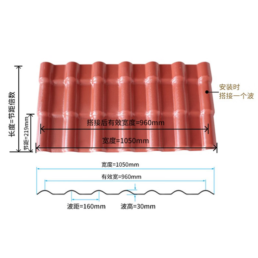 
Jiujiu Jinfoshan manufacturer thickened ASA synthetic resin tiles, villa building plastic roof tiles, Chinese-style antique tiles, Guangzhou Red [width 1050mm][Length to find customer service to customize]