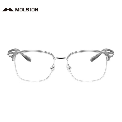 MOLSION陌森眉架眼镜架肖战同款男女眼镜框可配度数防蓝光眼镜MJ6180 B16银色|透灰【肖战同款】 镜框+0元配0度防蓝光镜片
