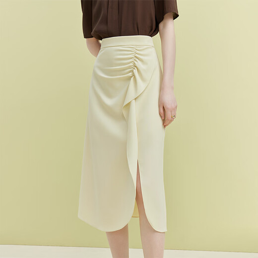 
Fan Silan 23FS12132 ruffled pleated skirt commuter solid color mid-length lower slit skirt for women light purple S