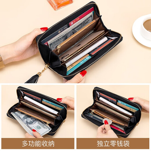 Cnoles Wallet Women's Long Fashion Clutch Simple Versatile Hand-Wrapped Wallet Casual Multifunctional Coin Card Holder K176A Black