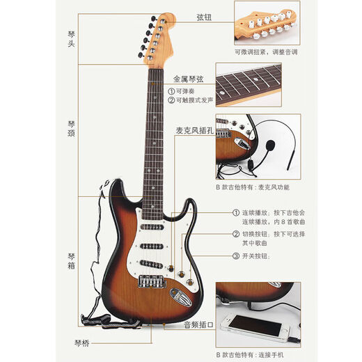 Saint Lipinn peut jouer à la simulation de jouets de guitare électrique pour enfants, grande musique de guitare ukulélé pour hommes et femmes enfants. Réglage du volume Brown-Bluetooth de style D