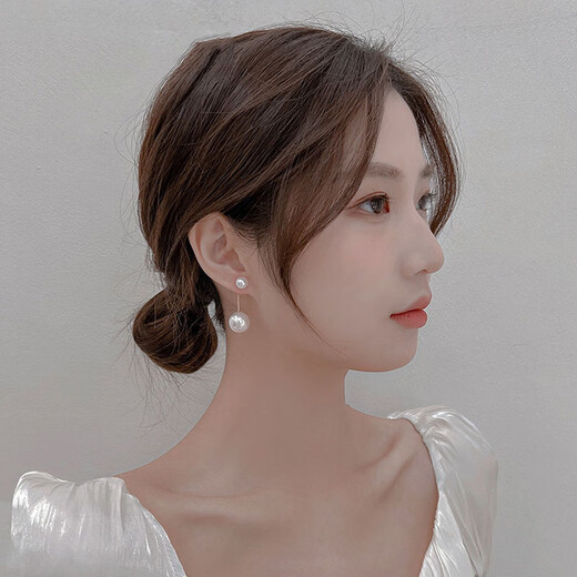 YaoYiZun Pearl Earrings Women's Valentine's Day Gift Pure Silver Earrings Tassel Light Luxury Birthday Gift High-end Earrings Pearl Pendant Silver Needle Earrings Short Style (Greeting Card Replacement)