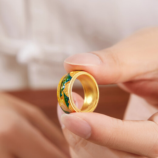 Lukfook Jewelry Pure Gold Fuman Heirloom Splendid Mountains and Rivers Gilded Gold Ring Men's Price G21TBGR0012 No. 19 - 16.02 grams (including labor cost 3012 yuan)