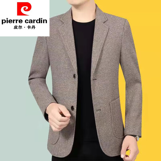 皮尔卡丹（pierre cardin）休闲西服男士外套韩版修身中年商务小西装春秋季单件百搭上衣男潮 咖啡色 纯色 L 175 适合115-130斤