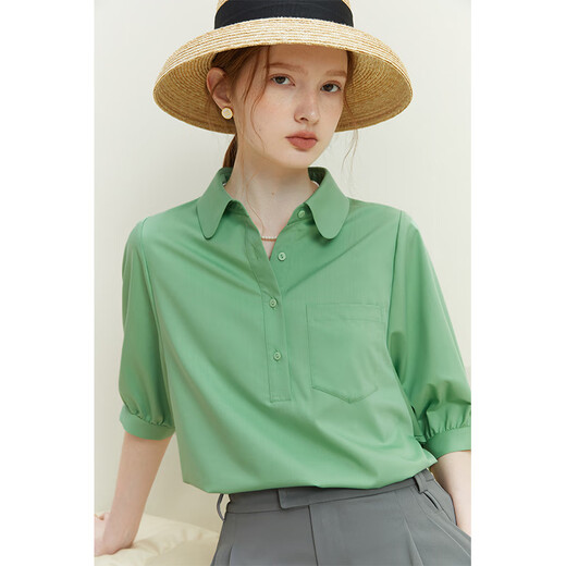 Fan Silan 23FS12159 Fibra de bambú Camisa de manga de mediana diseño para mujeres Nicho de verano Collar Top Women Fresh White M