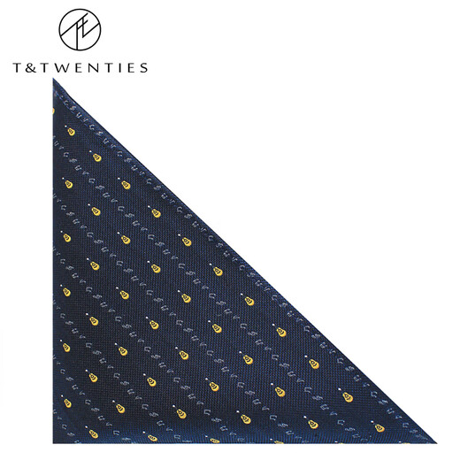 T&Twenties吉他.深蓝色真丝领带男8cm手打款金色乐器音乐波点口袋巾套装礼盒 【领带+口袋巾+领带夹】