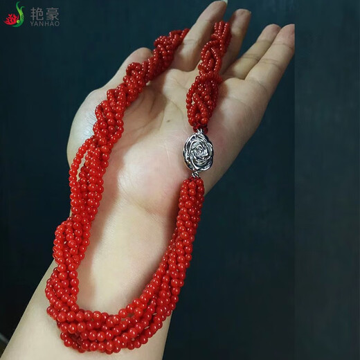 Yanhao coral necklace, round bead multi-strand evening makeup necklace, high-end jewelry that shows temperament, a birthday gift for my wife during festivals